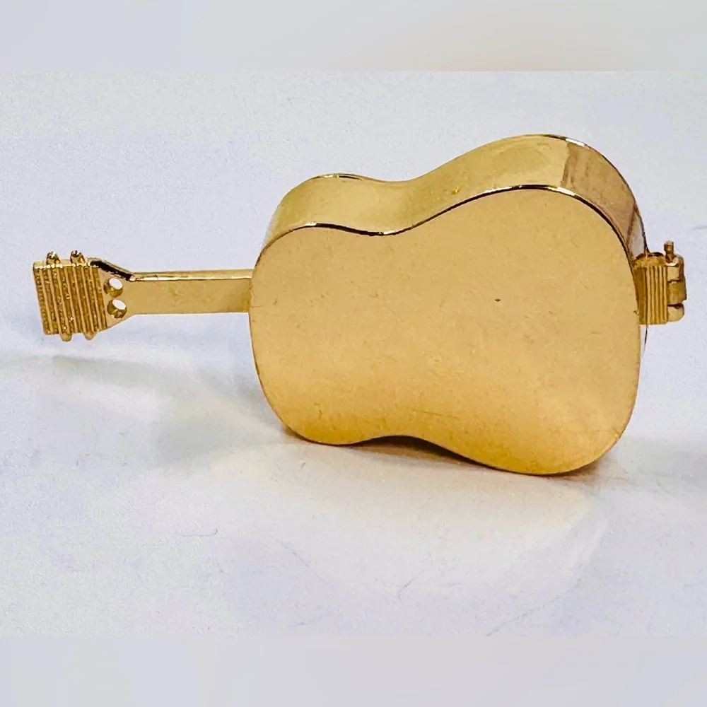 Pink Enamel & Gold Tone Guitar Trinket Box 4” X 2” Excellent Condition